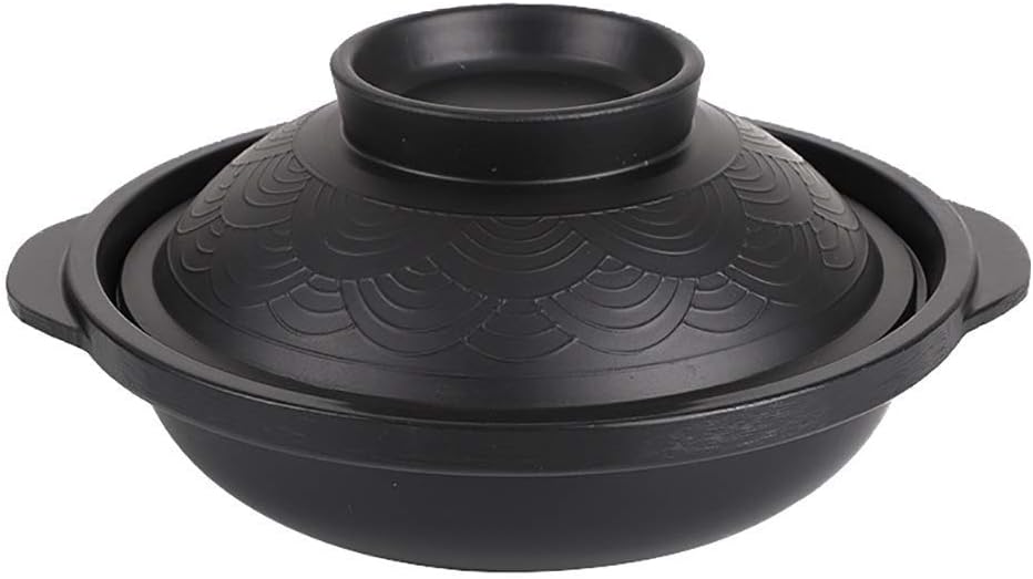 Otro de los Donabes japoneses hermosos, la olla de barro para cocinar Donabe Dolsot, hecha a mano, negro