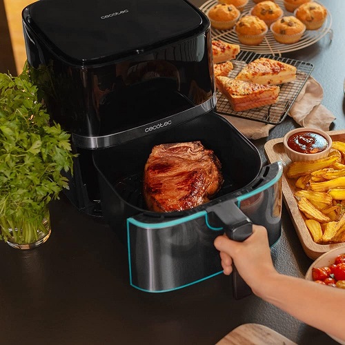 Cecotec Freidora de Aire sin Aceite de 5,5 L Air Fryer Cecofry Full Inox 5500 Pro con Accesorios. 1700 W, Dietética y Digital, Táctil