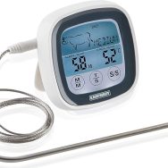 Leifheit Termómetro para asados, termómetro digital con temporizador, termómetro para horno con cable, medidor de temperatura con pantalla táctil