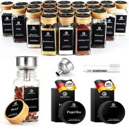 24 frascos para especias con tapa de bambú de Saeiv